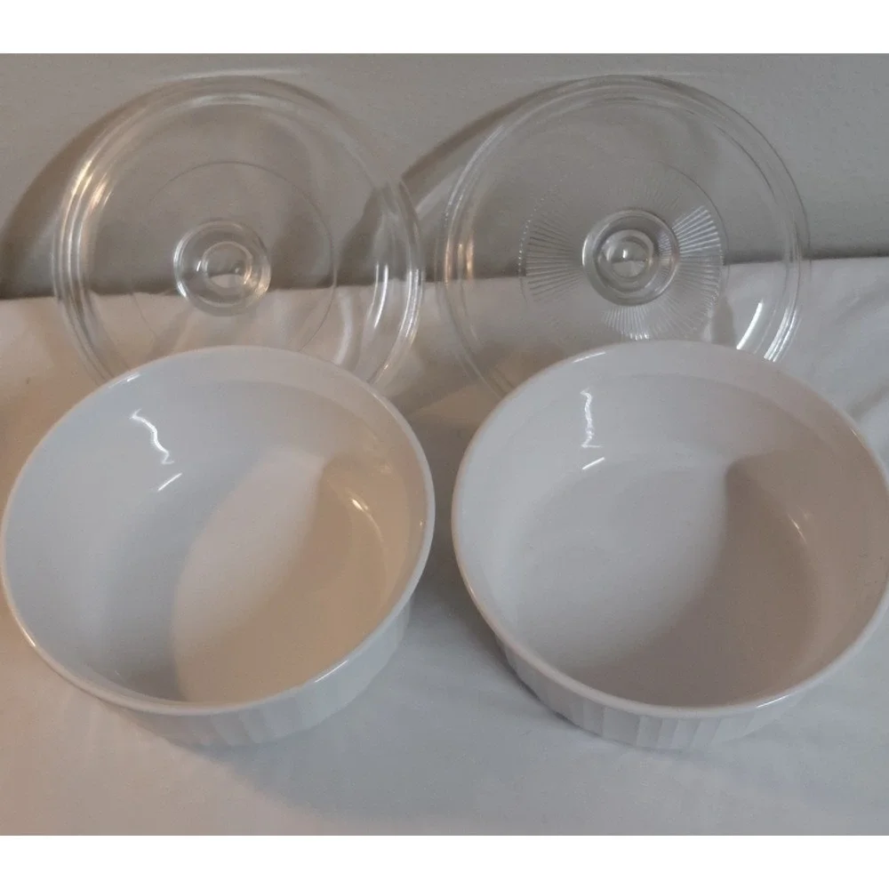 Vintage CorningWare French White 1.6 Liter Round Covered Casserole Dishes F-5-B